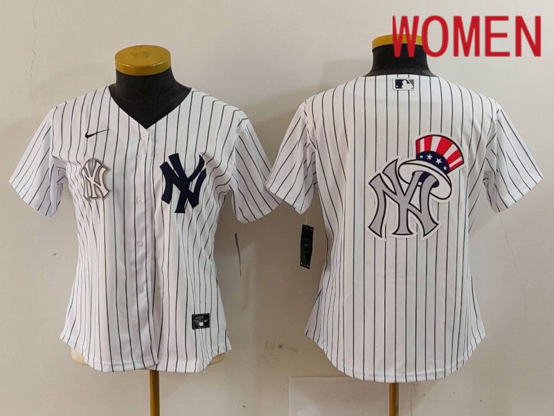 Women New York Yankees Blank White stripe Game 2024 Nike MLB Jersey style 9->women mlb jersey->Women Jersey